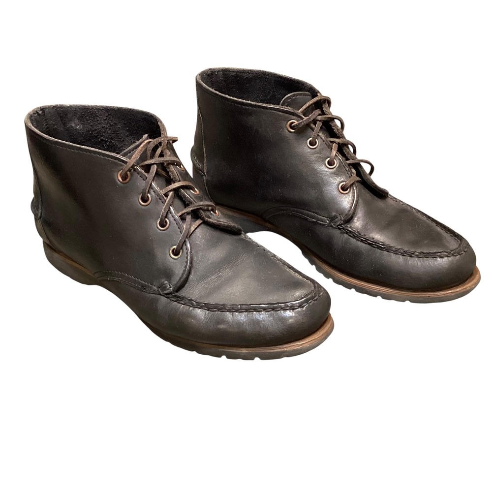 Timberland Womens 7.5 Black Leather Moc Toe Chukka Lace Up Ankle Boots Lug Sole